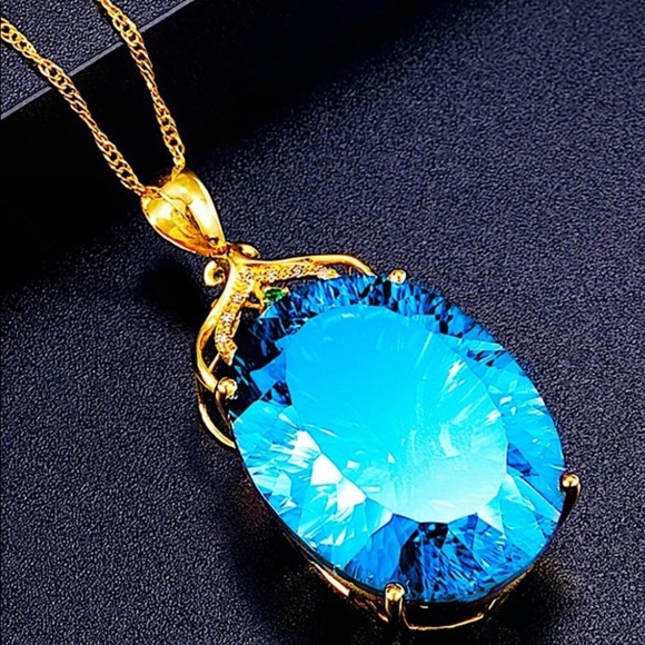 GOLD AQUAMARINE PENDANT NECKLACE - Picture 6 of 6